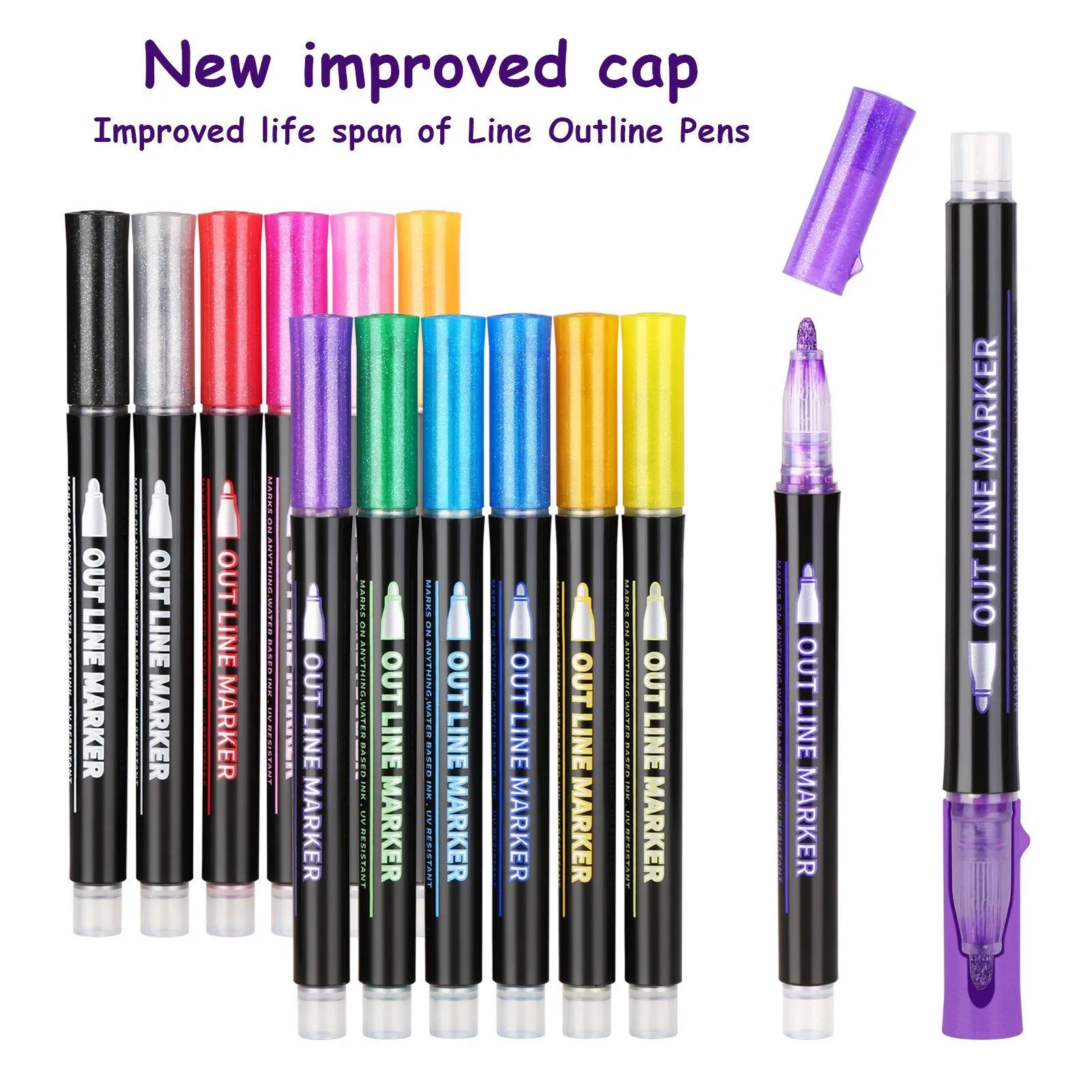12-Pack: AGPtEK Double Line Outline Pen