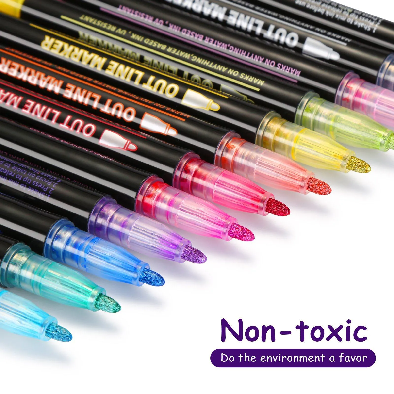 12-Pack: AGPtEK Double Line Outline Pen