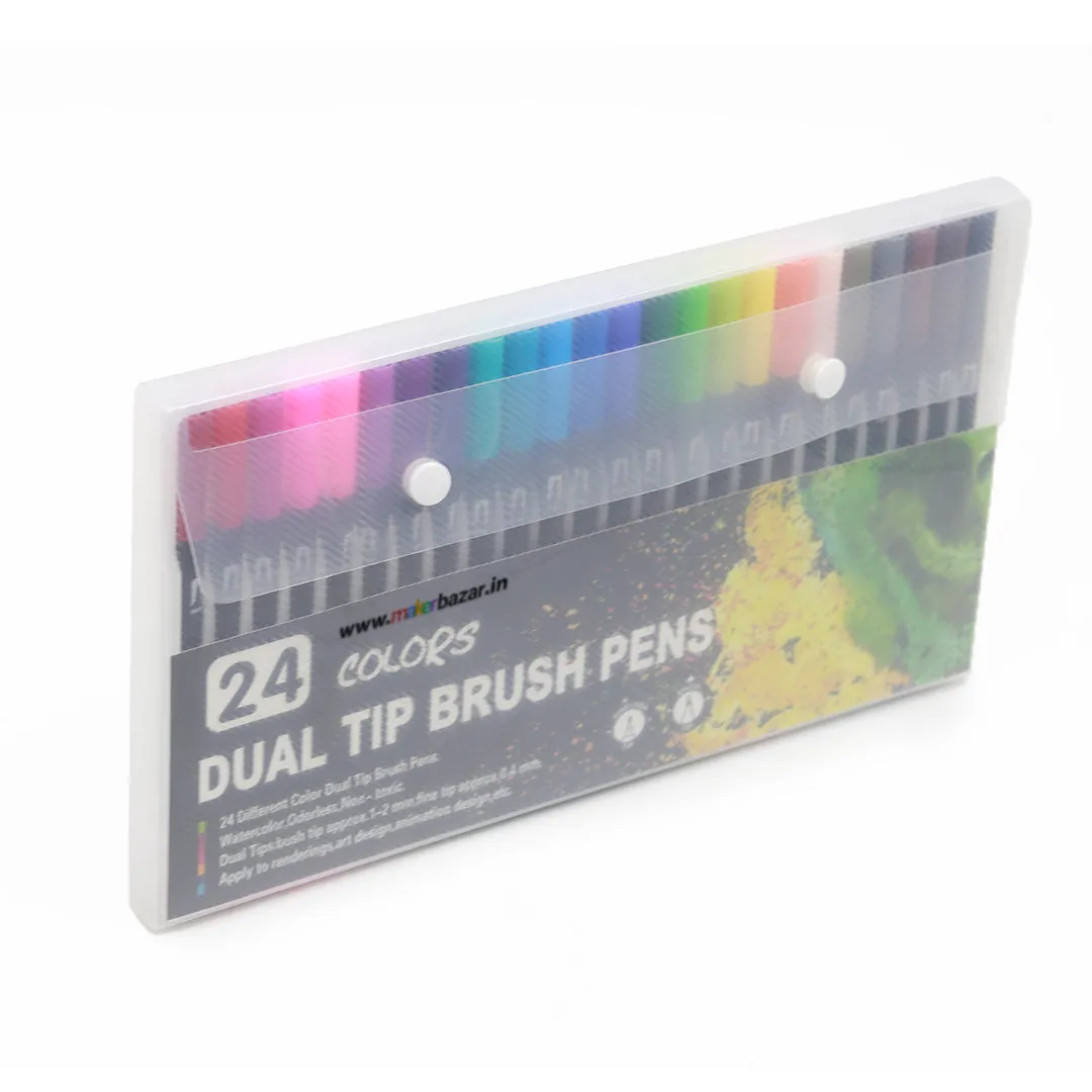 24 Colors Shades of Dual Tip Brush and Pen Combination Set