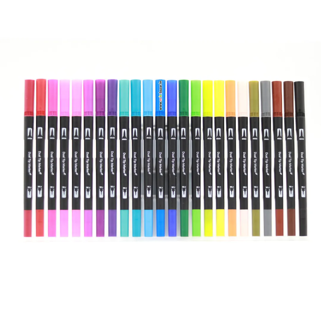 24 Colors Shades of Dual Tip Brush and Pen Combination Set