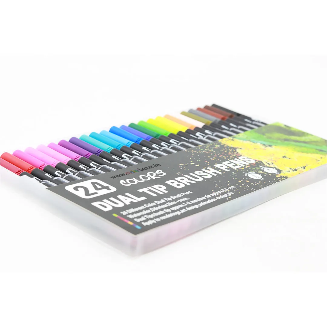 24 Colors Shades of Dual Tip Brush and Pen Combination Set
