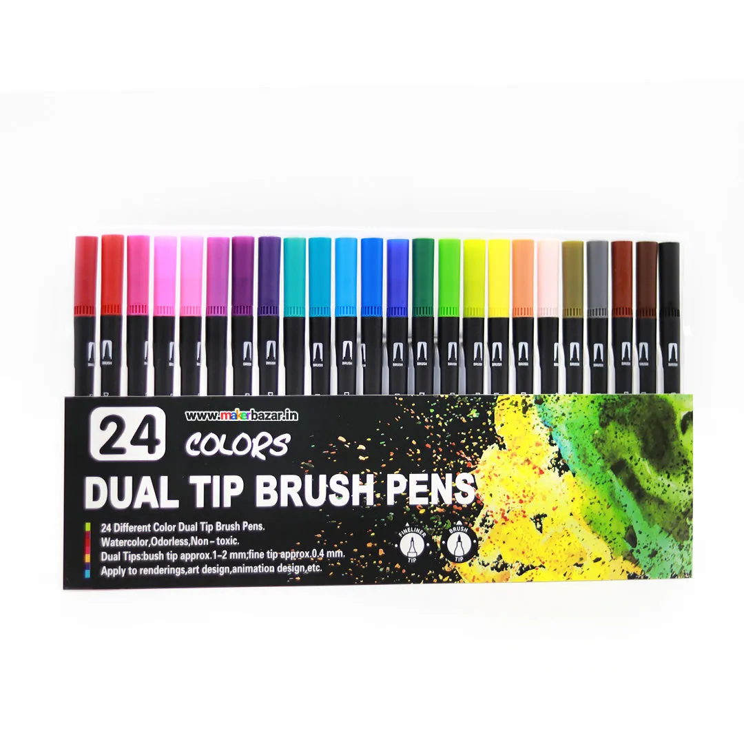 24 Colors Shades of Dual Tip Brush and Pen Combination Set