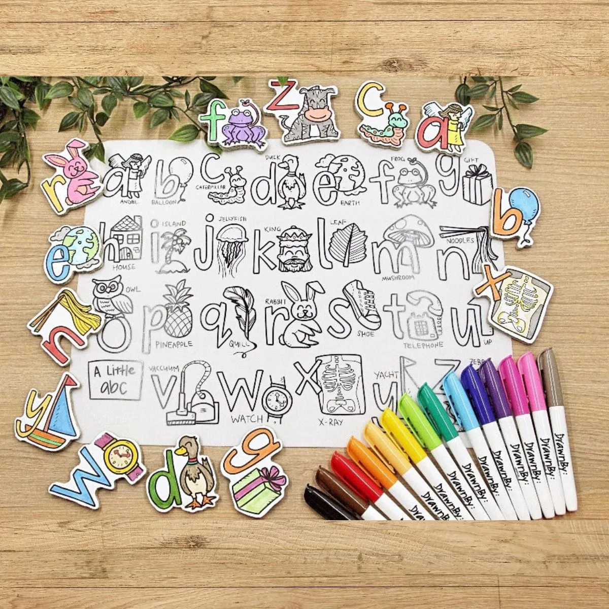 A Little ABC Washable Silicone Colouring Mat   14pcs Markers Set