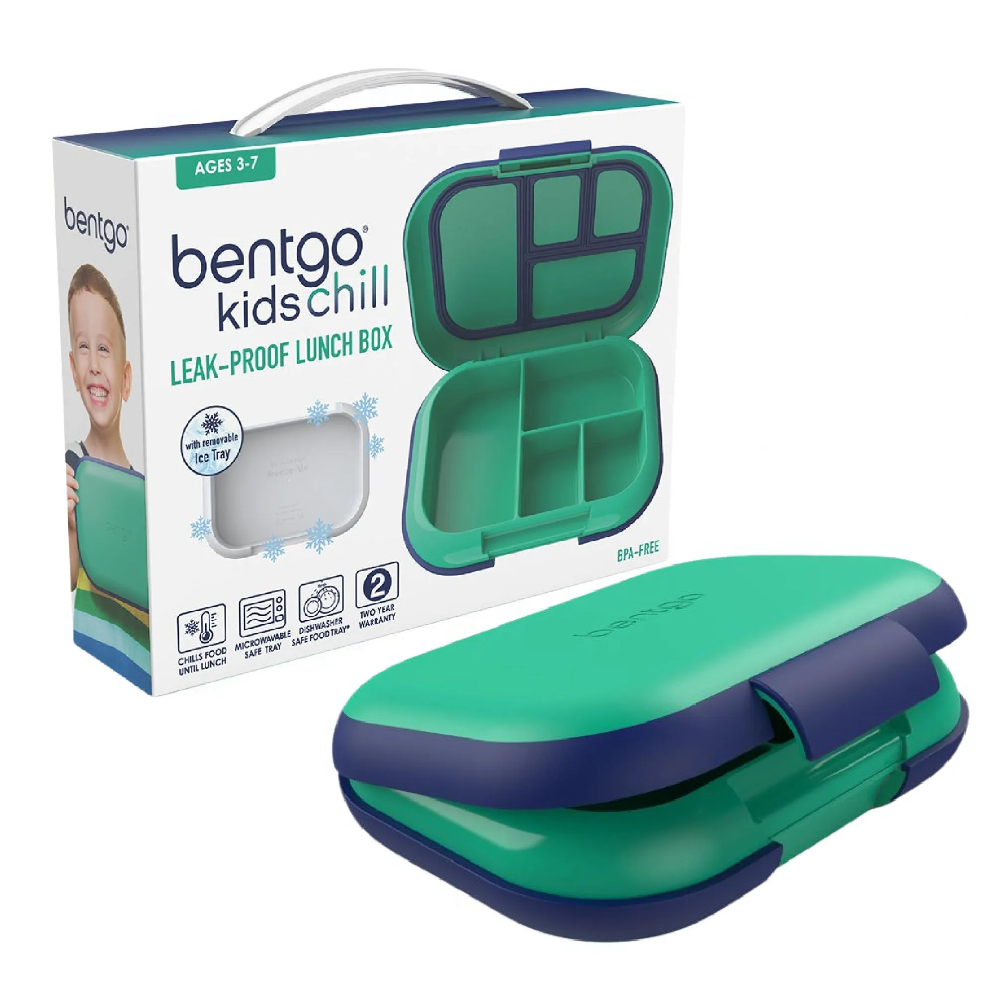 Bentgo Kids CHILL Lunch Box & Snack Box Bundle - Green/Navy