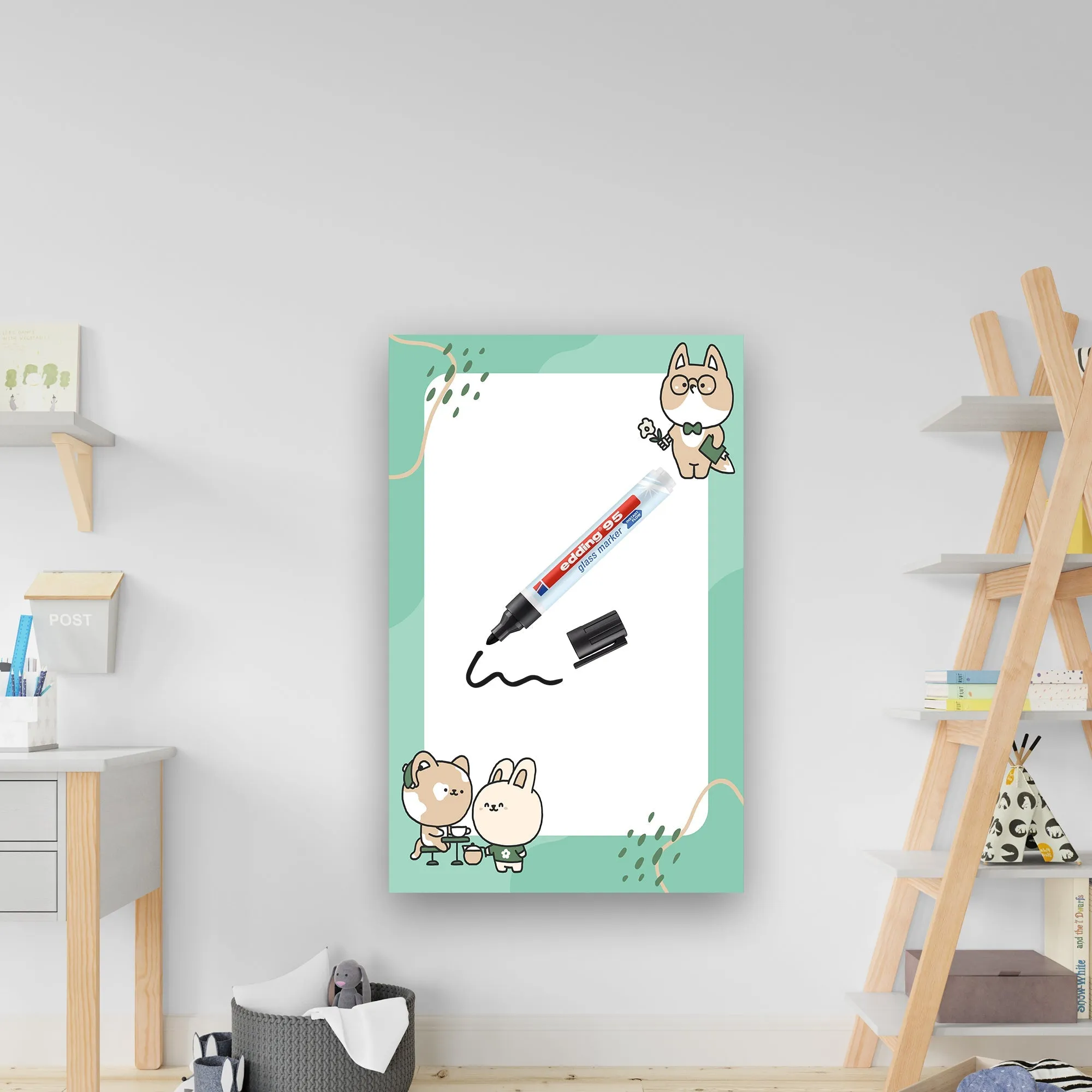 Custom Kids Room Creative Glass Board - 6x Edding Markers Set Included