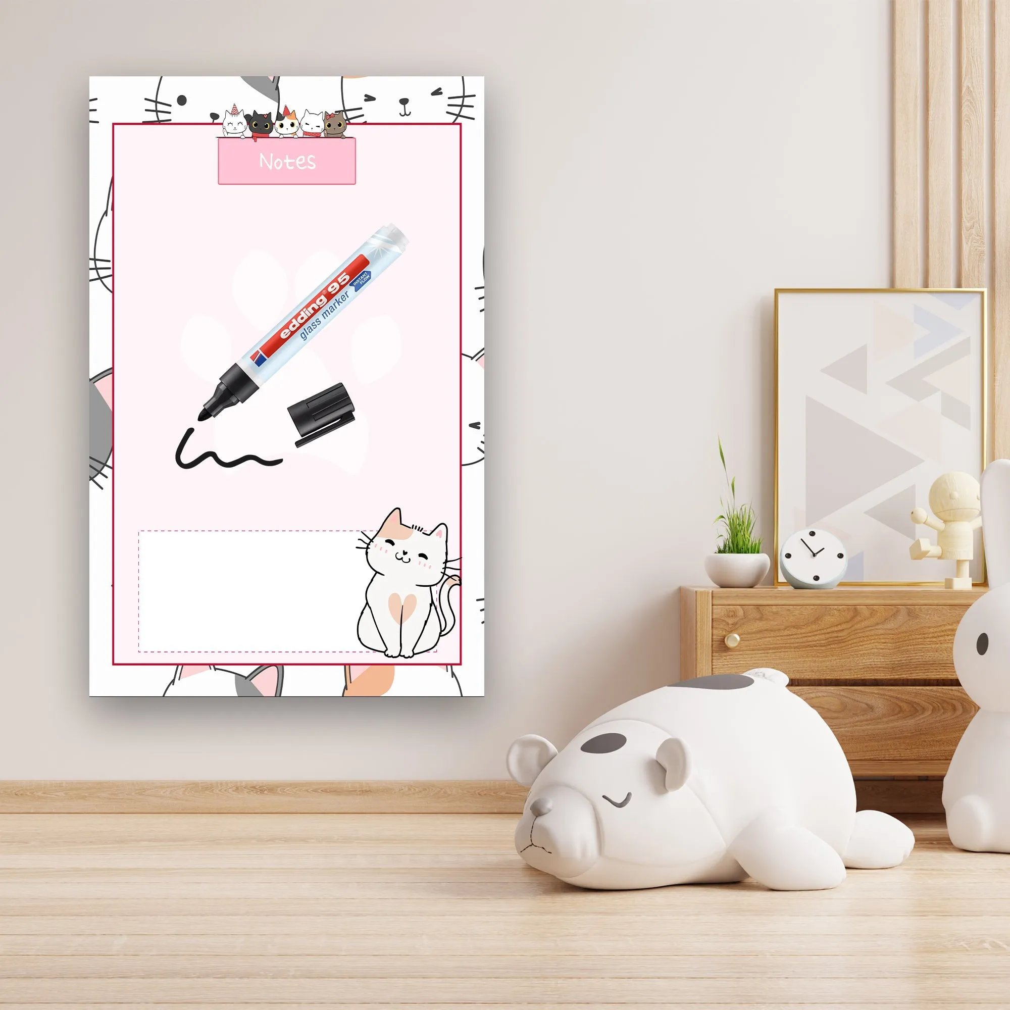 Custom Kids Room Creative Glass Board - 6x Edding Markers Set Included