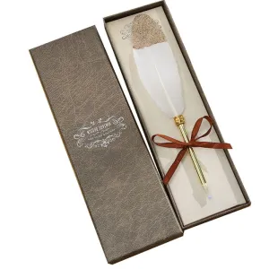 Gold Glitter Tipped Goose Feather Ballpoint Pen