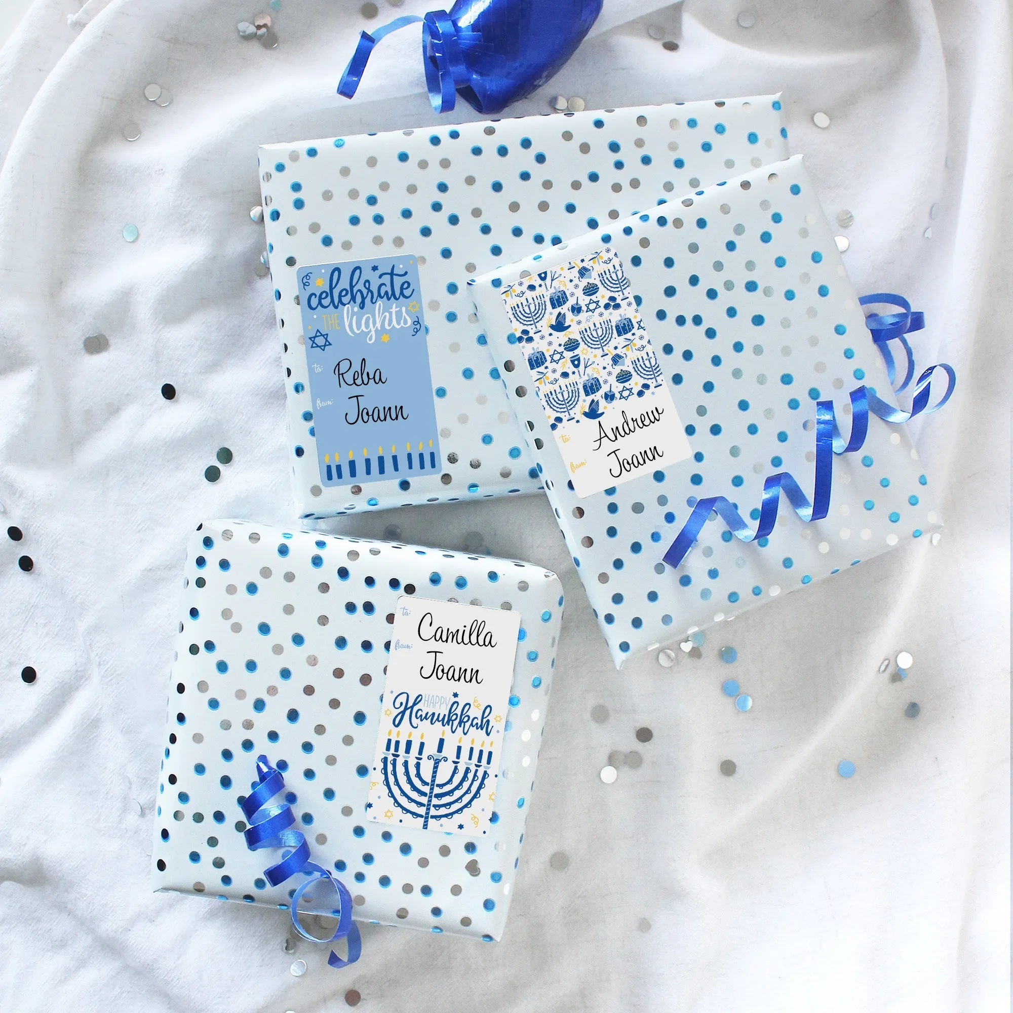 Hanukkah Gift Tag Stickers: Whimsical Menorah Hanukkah - 75 Stickers