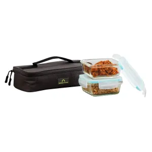 Home Centre Korobka-Brooklyn Solid Multicolour Glass Lunch Boxes and Bag - 340ml