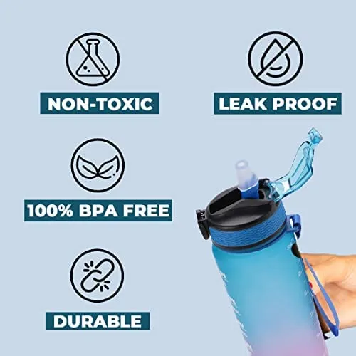 Kuber Industries Sipper Bottle 1 Litre and Non Woven Rectangular Flower Print Carry Bags | Bottle (Gradient Blue & Purple, 1 Pcs) | Carry Bags (Pink, 26 cm x 11 cm x 38 cm) - Pack of 12, Paper