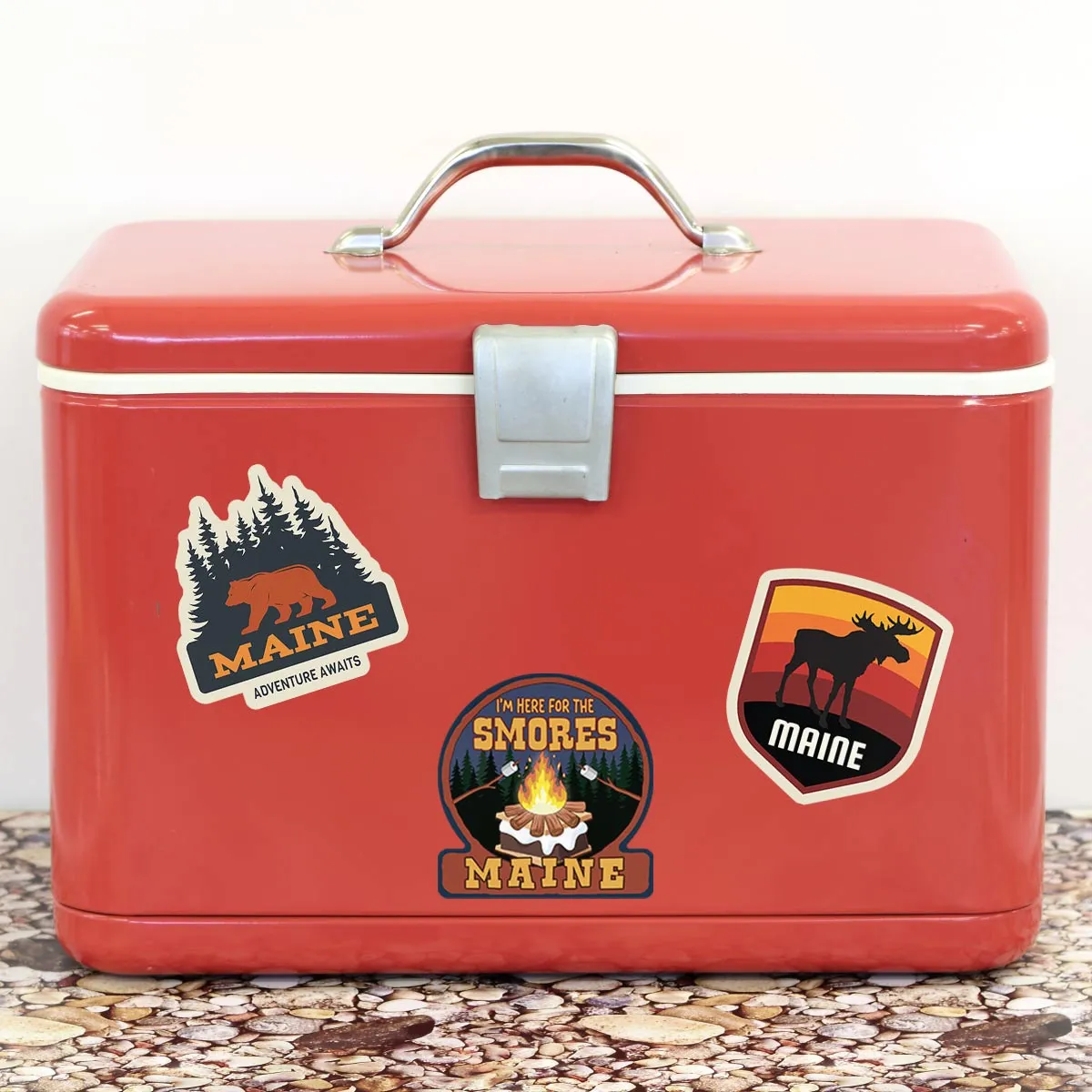 Maine Adventure Bear,Moose & S'mores Sticker Bundle, Set of 3 Die Cut Stickers