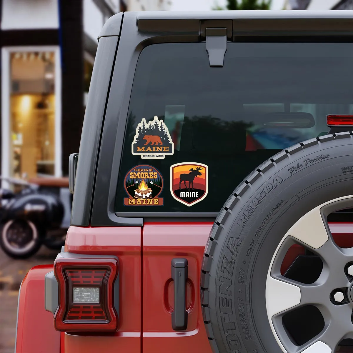 Maine Adventure Bear,Moose & S'mores Sticker Bundle, Set of 3 Die Cut Stickers