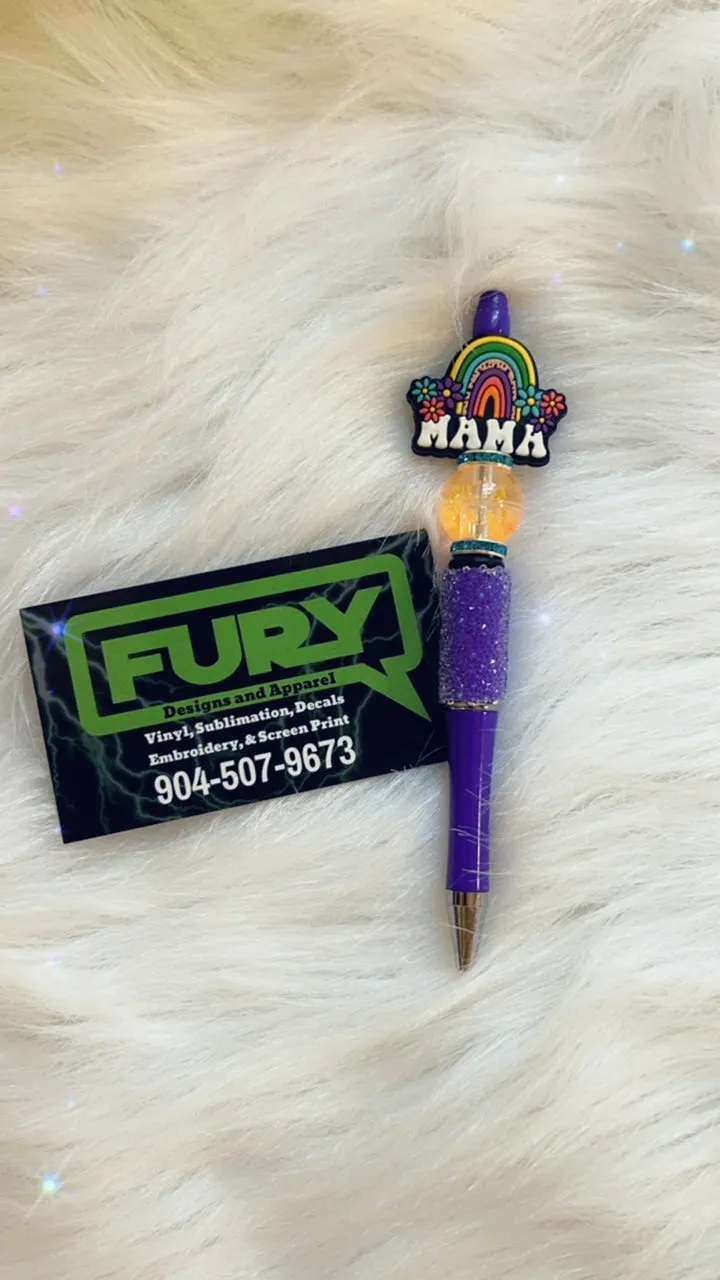 MAMA RAINBOW CHARM CUSTOM INK PEN PURPLE JEWELED