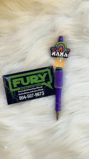 MAMA RAINBOW CHARM CUSTOM INK PEN PURPLE JEWELED