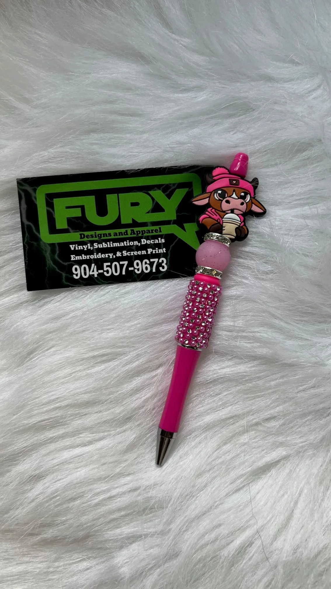 PINK BOUJIE COFFEE COW JEWELED INK PEN