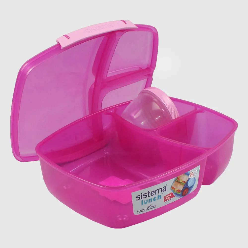 PINK SISTEMA 2L TRIPLE SPLIT WITH YOGURT POT FOOD STORAGE