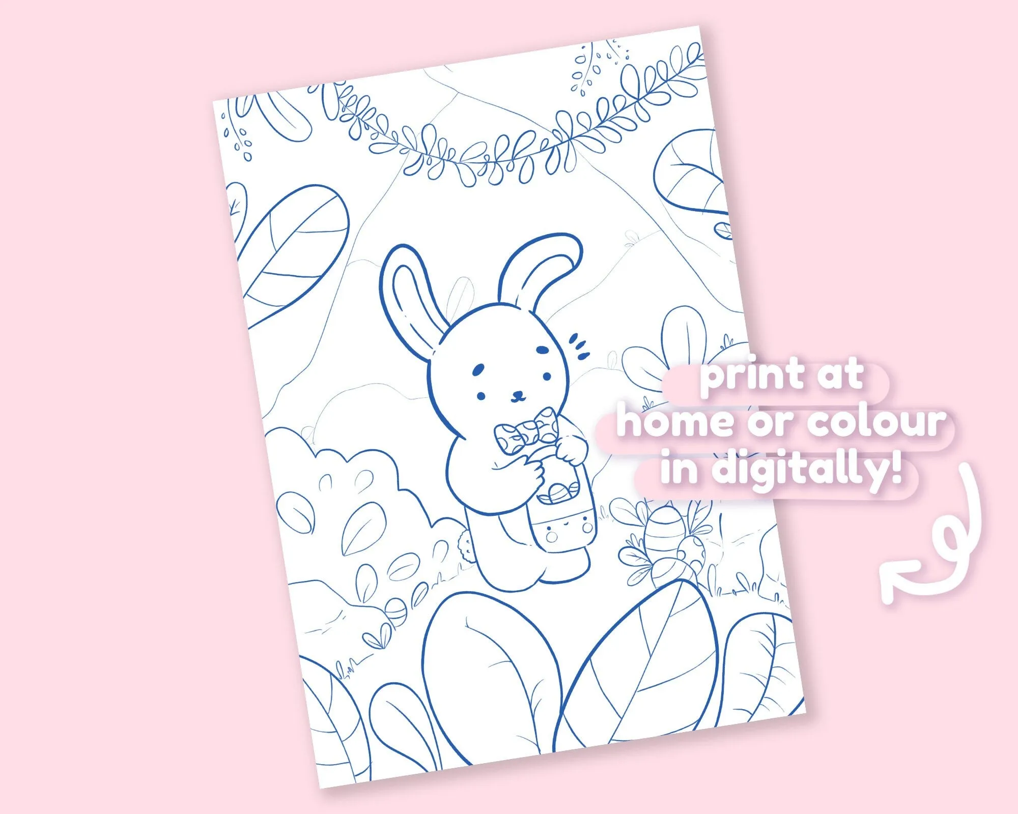 Printable Easter Bunny Colouring Page - Digital Download, Easter Themed Colouring Sheet, Katnipp Art