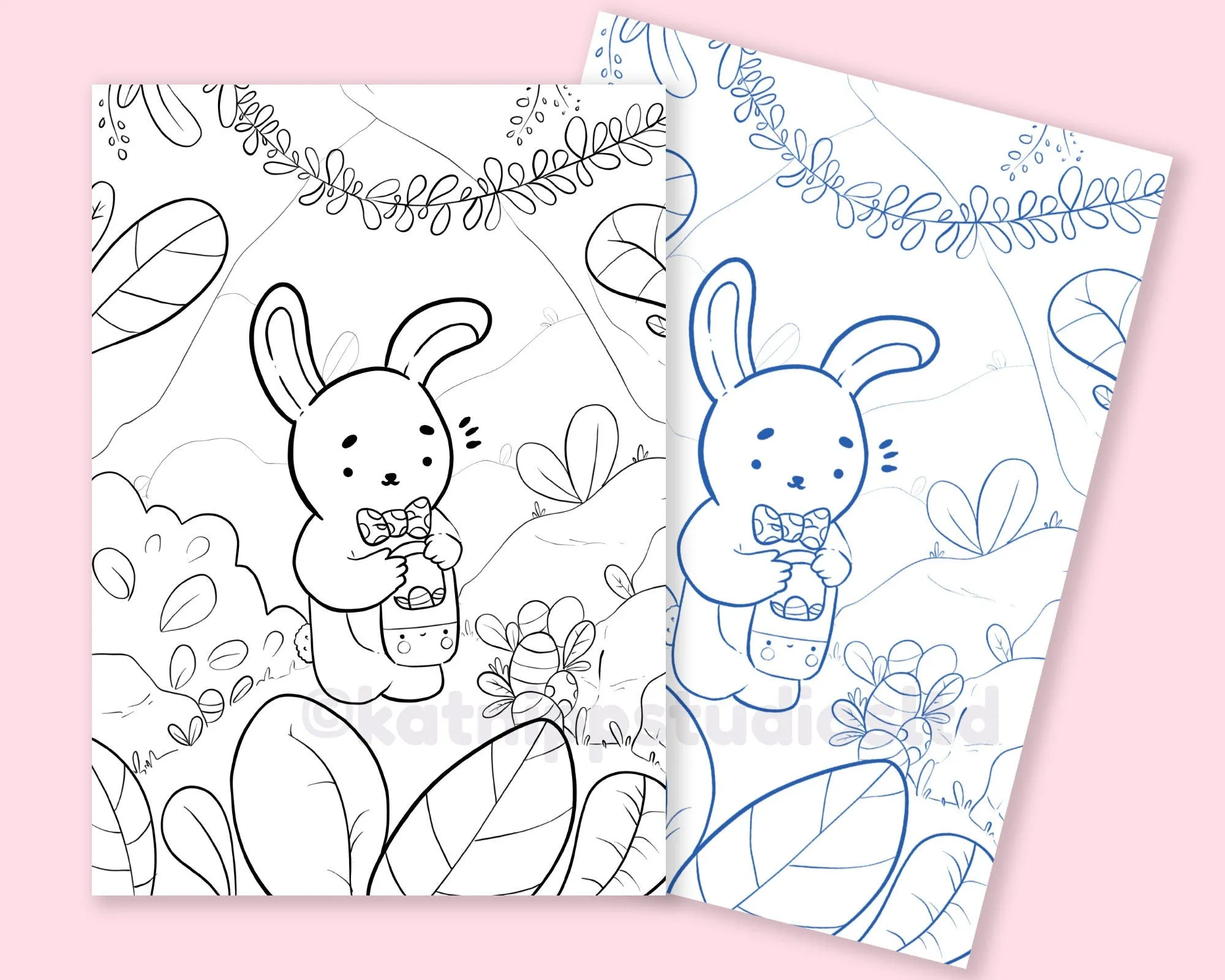 Printable Easter Bunny Colouring Page - Digital Download, Easter Themed Colouring Sheet, Katnipp Art