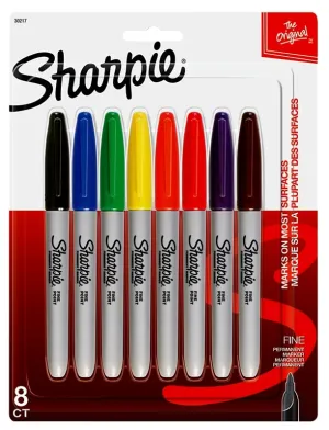Sharpie 30217 Permanent Marker, Fine Lead/Tip, Assorted Lead/Tip :PK 8: QUANTITY: 1