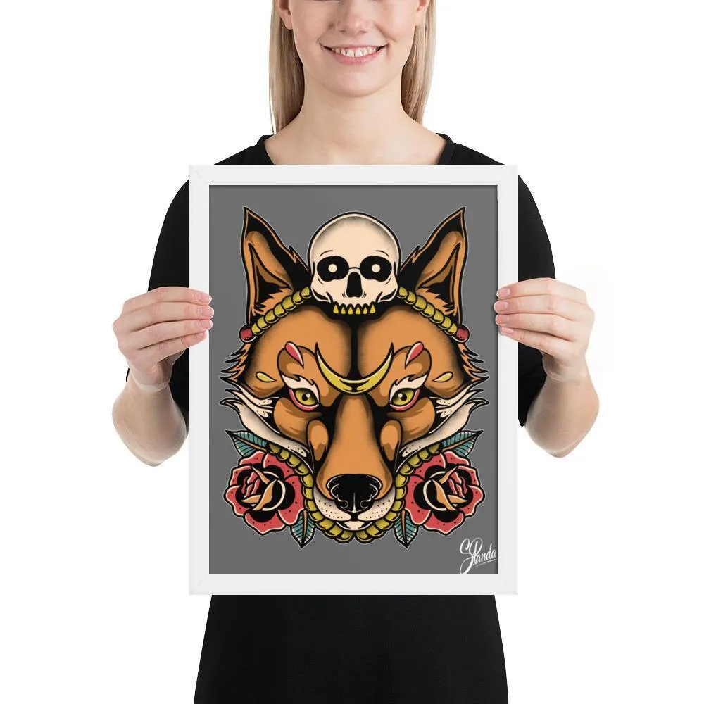 Skull Fox Wooden Framed Poster