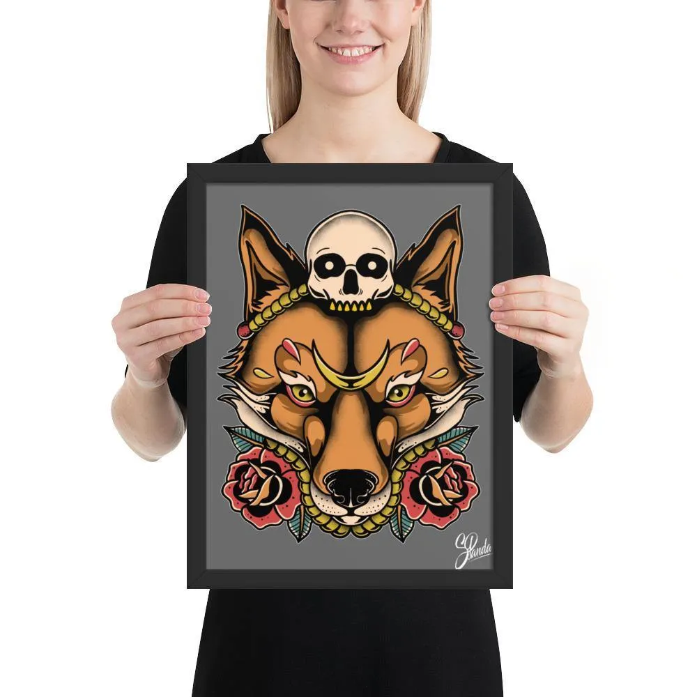 Skull Fox Wooden Framed Poster
