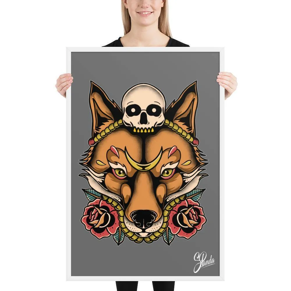 Skull Fox Wooden Framed Poster