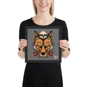 Skull Fox Wooden Framed Poster