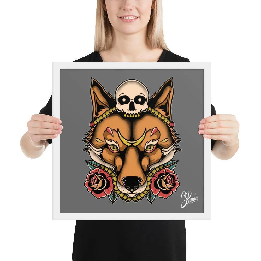 Skull Fox Wooden Framed Poster
