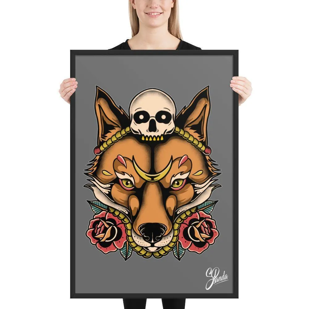 Skull Fox Wooden Framed Poster