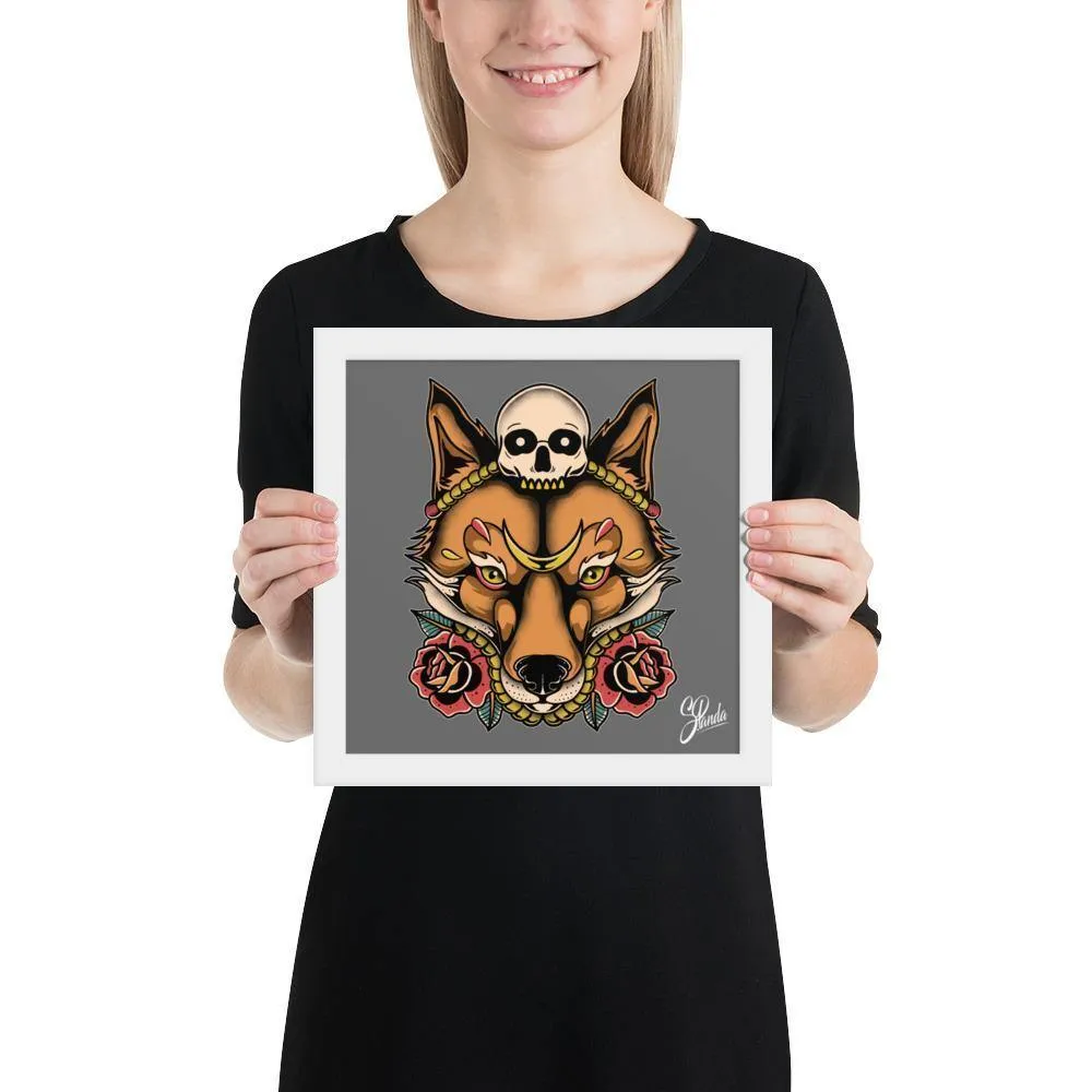 Skull Fox Wooden Framed Poster