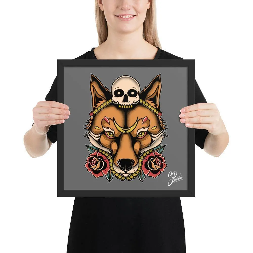 Skull Fox Wooden Framed Poster