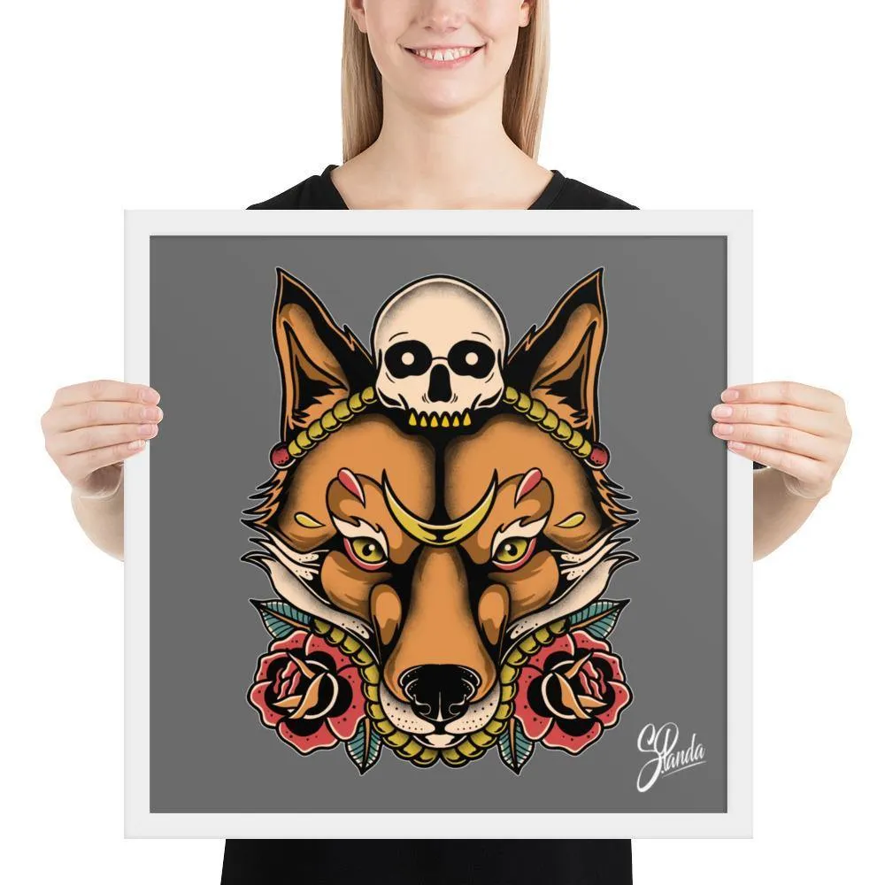 Skull Fox Wooden Framed Poster