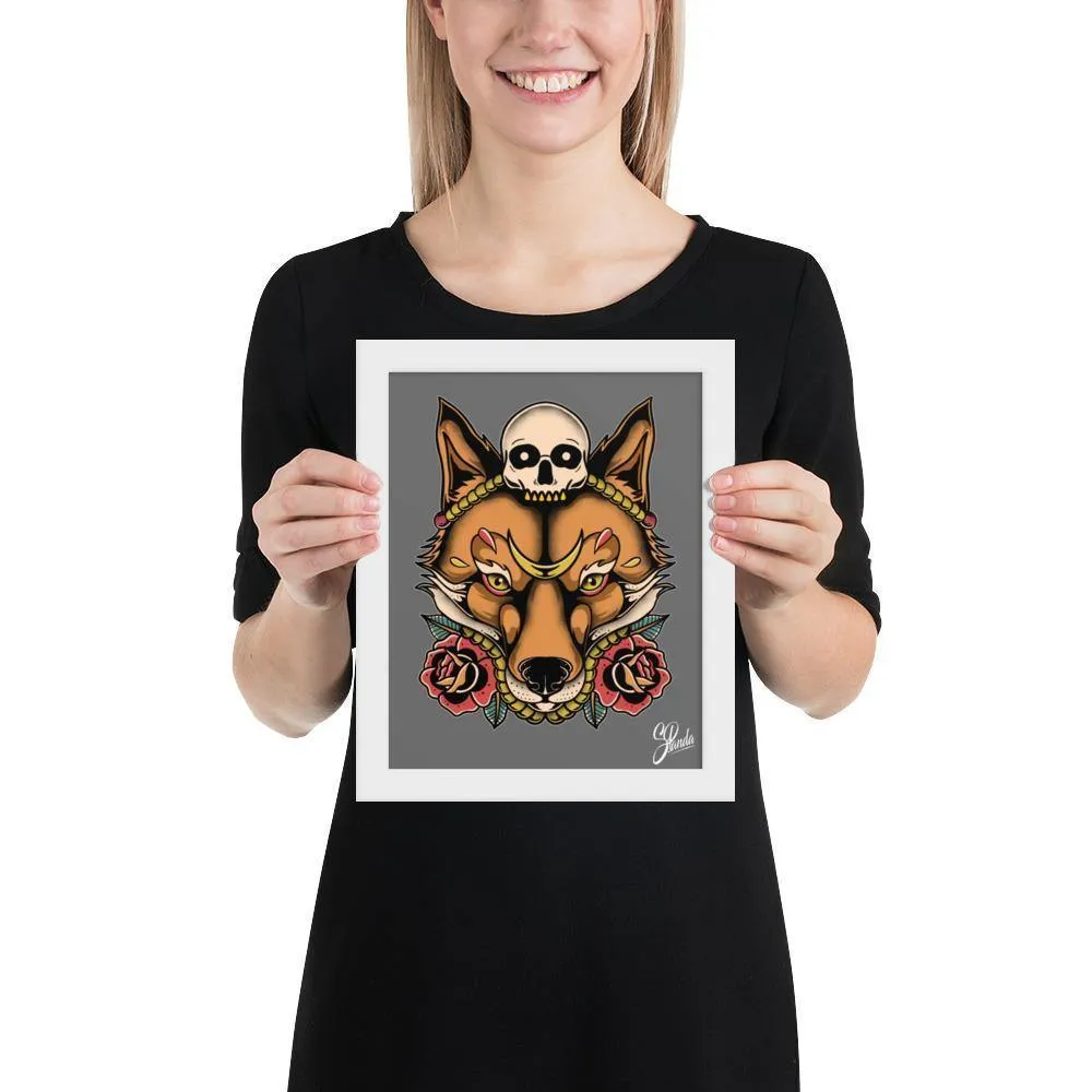 Skull Fox Wooden Framed Poster
