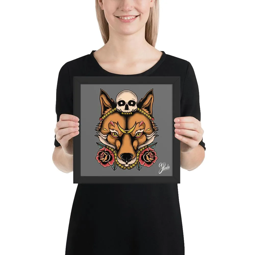 Skull Fox Wooden Framed Poster