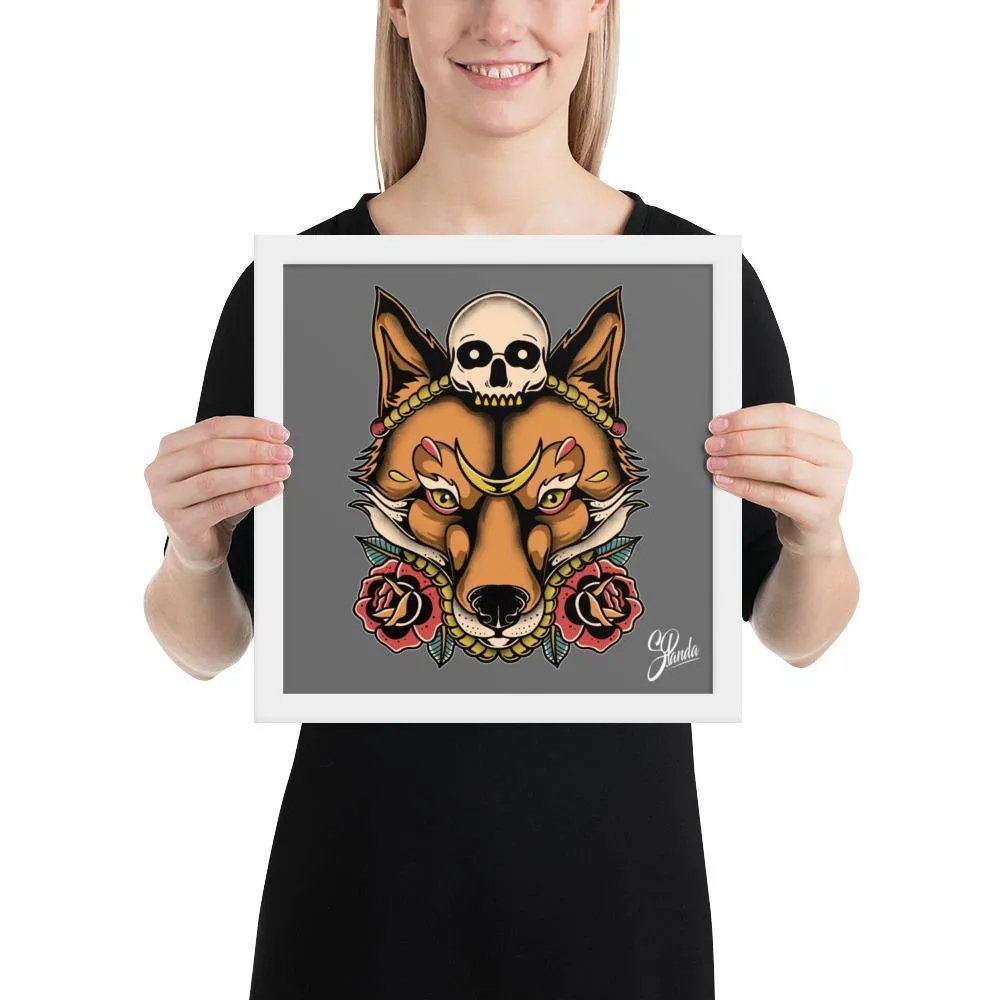 Skull Fox Wooden Framed Poster