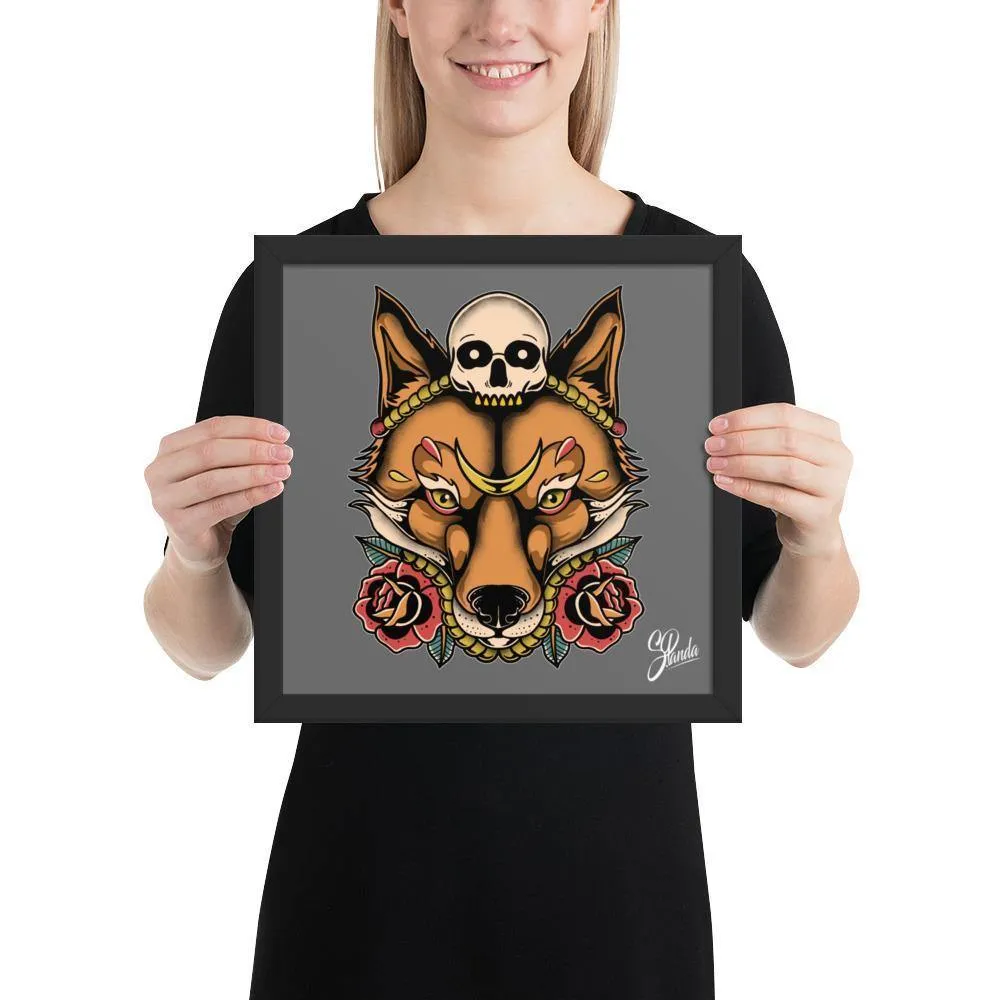 Skull Fox Wooden Framed Poster