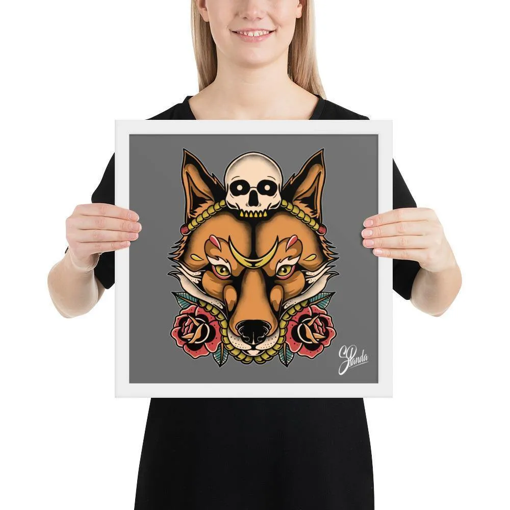 Skull Fox Wooden Framed Poster