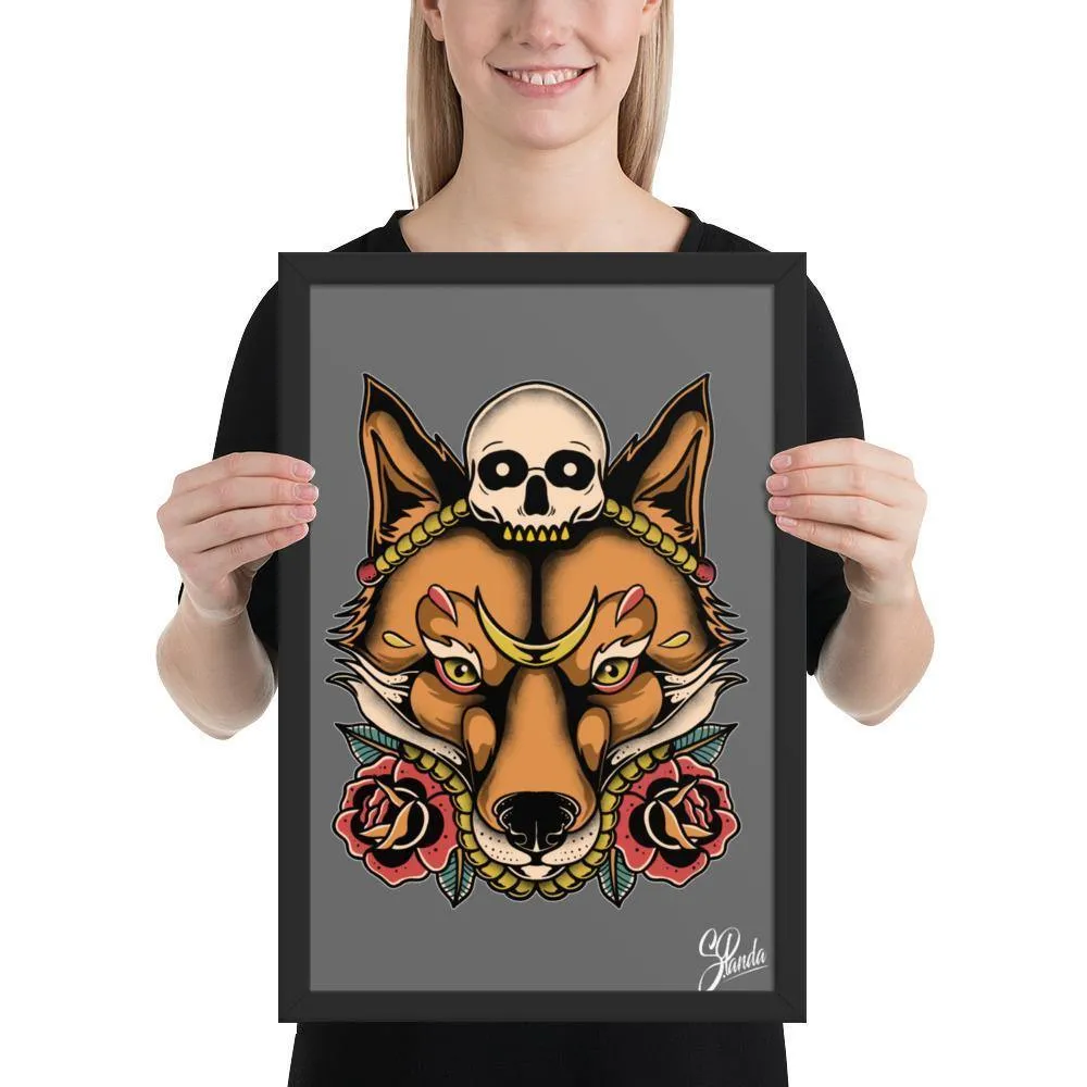 Skull Fox Wooden Framed Poster