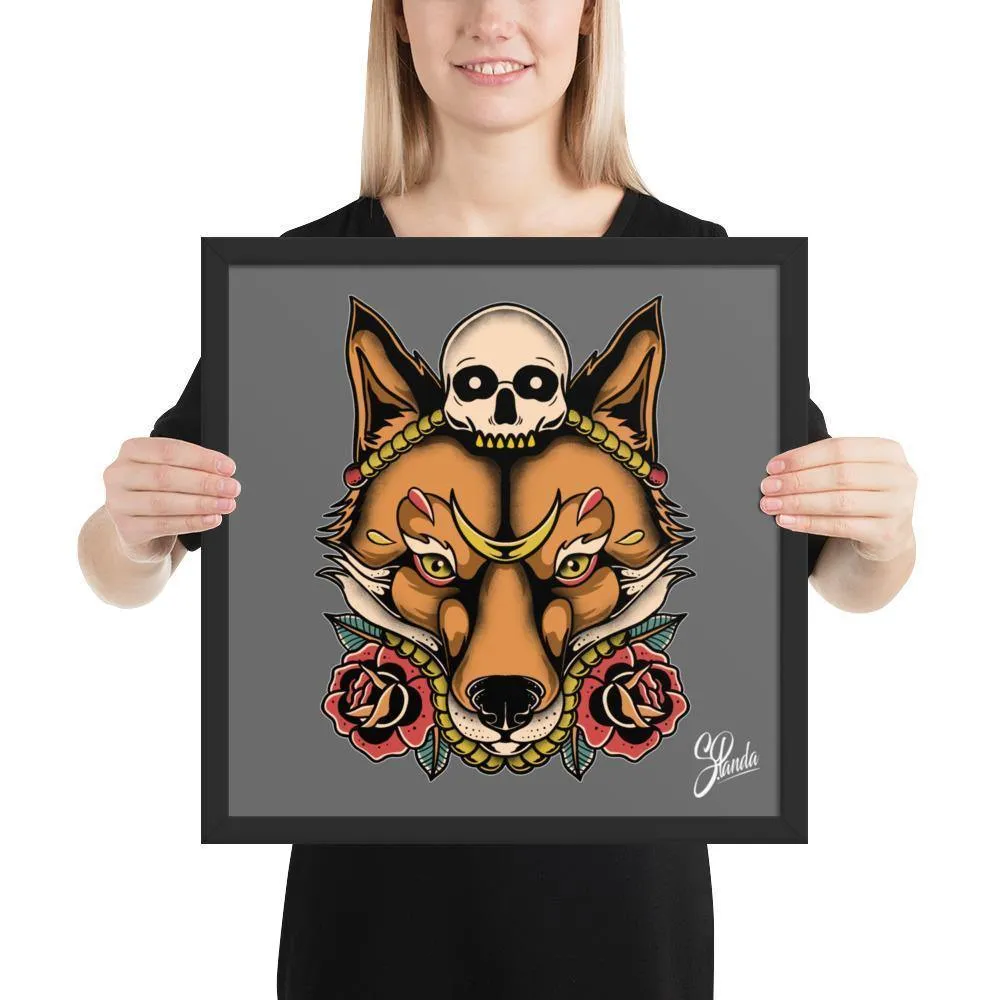 Skull Fox Wooden Framed Poster