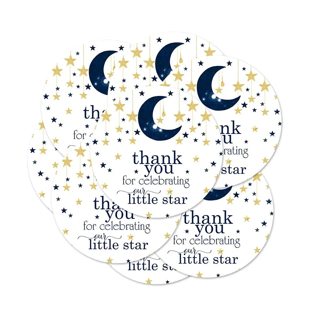 Twinkle Little Star Stickers Boys Baby Shower Party Favors Royal Blue and Gold, Thanks for Celebrating Labels, 60 Pack, 2x2 Round