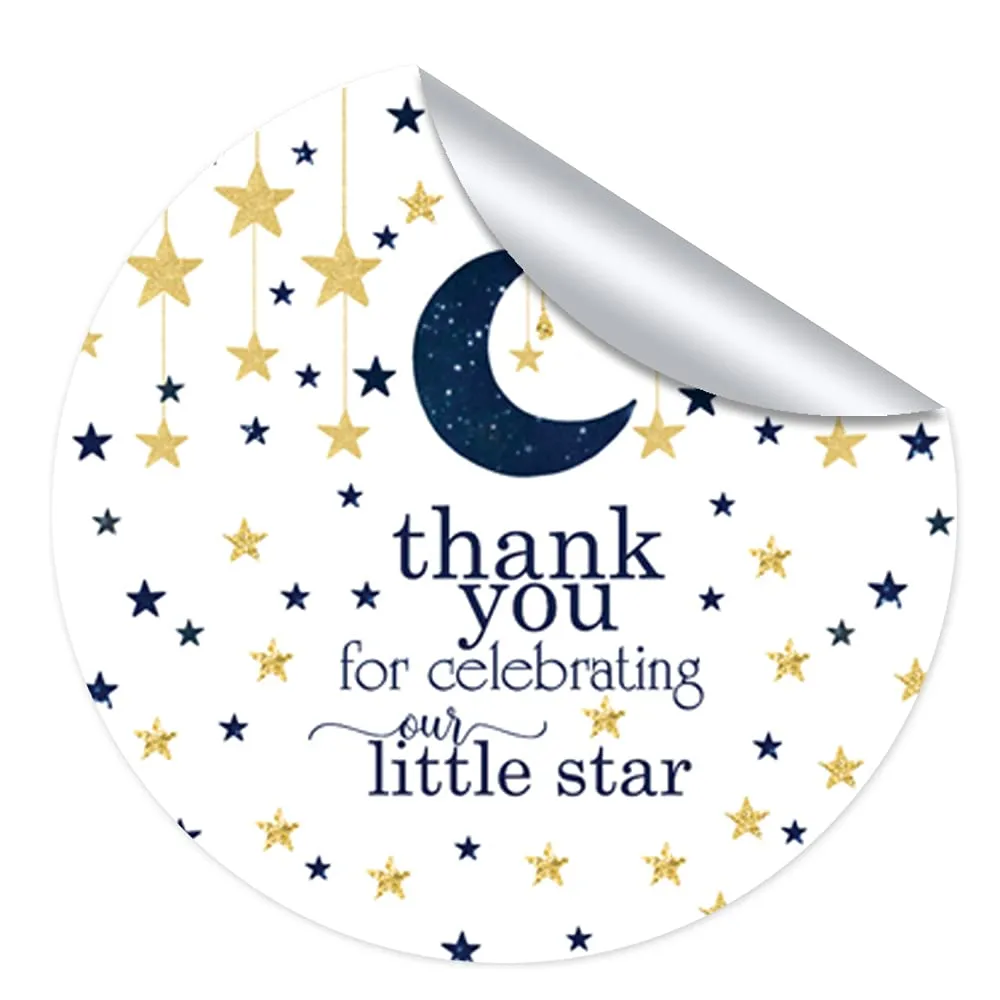 Twinkle Little Star Stickers Boys Baby Shower Party Favors Royal Blue and Gold, Thanks for Celebrating Labels, 60 Pack, 2x2 Round