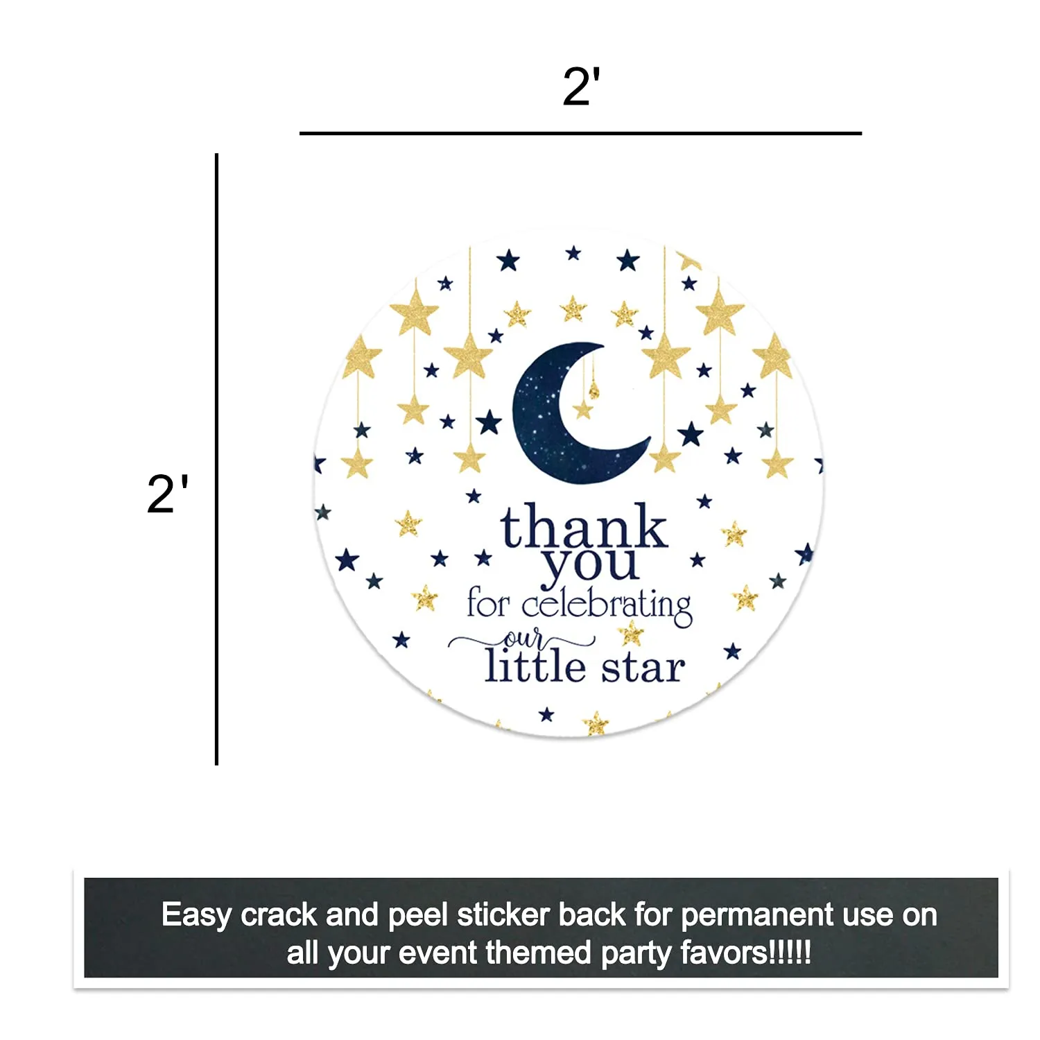 Twinkle Little Star Stickers Boys Baby Shower Party Favors Royal Blue and Gold, Thanks for Celebrating Labels, 60 Pack, 2x2 Round