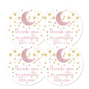 Twinkle Little Star Stickers Girls Baby Shower Party Favors Pink and Gold, Thanks for Celebrating Labels, 50 Pack, 2x2 Round